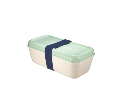 Milan Coleccion 430 Fiambrera Rectangular 0.75L - Apta para Microondas, Lavavajillas y Congelador - Libre de BPA - Divisor Interior Movil - Medidas 20x10x7,5cm - Color Blanco Crudo/Verde