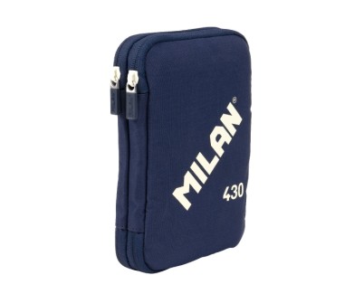 Milan Coleccion 430 Plumier de 2 Pisos con 2 Gomas de Borrar, Sacapuntas, Lapiz, Boligrafo P1 Touch Azul, Regla, 12 Lapices de Colores y 18 Rotuladores - Color Azul