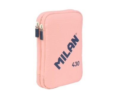 Milan Coleccion 430 Plumier de 2 Pisos con 2 Gomas de Borrar, Sacapuntas, Lapiz, Boligrafo P1 Touch Azul, Regla, 12 Lapices de Colores y 18 Rotuladores - Color Rosa