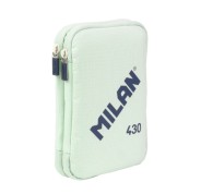 Milan Coleccion 430 Plumier de 2 Pisos con 2 Gomas de Borrar, Sacapuntas, Lapiz, Boligrafo P1 Touch Azul, Regla, 12 Lapices de Colores y 18 Rotuladores - Color Verde