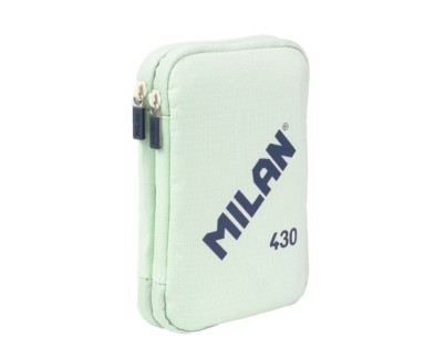 Milan Coleccion 430 Plumier de 2 Pisos con 2 Gomas de Borrar, Sacapuntas, Lapiz, Boligrafo P1 Touch Azul, Regla, 12 Lapices de Colores y 18 Rotuladores - Color Verde