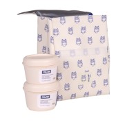 Milan Coleccion 460 Bolsa Isotermica Porta Alimentos 3,5L - Incluye 2 Recipientes para Alimentos de 0,25L - Interior Aislante Termico - Color Beige/Azul