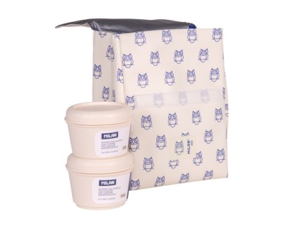 Milan Coleccion 460 Bolsa Isotermica Porta Alimentos 3,5L - Incluye 2 Recipientes para Alimentos de 0,25L - Interior Aislante Termico - Color Beige/Azul
