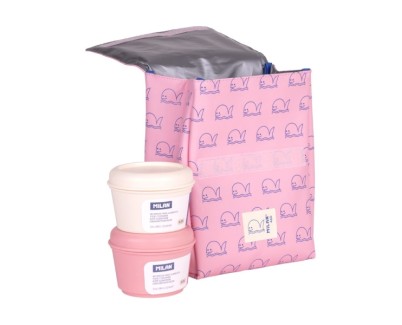 Milan Coleccion 460 Bolsa Isotermica Porta Alimentos 3,5L - Incluye 2 Recipientes para Alimentos de 0,25L - Interior Aislante Termico - Color Rosa/Azul
