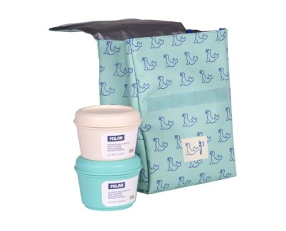 Milan Coleccion 460 Bolsa Isotermica Porta Alimentos 3,5L - Incluye 2 Recipientes para Alimentos de 0,25L - Interior Aislante Termico - Color Verde/Azul