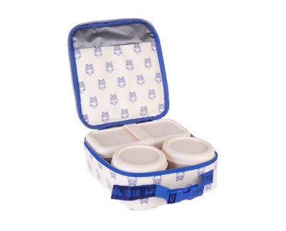Milan Coleccion 460 Bolsa Isotermica Porta Alimentos 3,9L - Incluye 3 Recipientes para Alimentos 2x de 0,25L y 1x de 0,75 L - Interior Aislante Termico - Color Beige/Azul