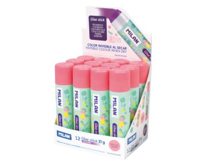 Milan Fairy Tale Expositor con 12 Barras de Pegamento 21g - Multiusos - Multisuperficies - Sin Disolventes - Uso Escolar - Color Violeta