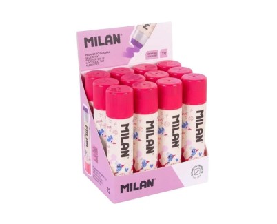 Milan Flowicorn Expositor con 12 Barras de Pegamento 21g - Multiusos - Multisuperficies - Sin Disolventes - Uso Escolar - Color Violeta
