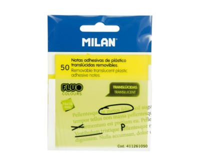 Milan Fluo Pack de 50 Notas Adhesivas - Translucidas - Removibles - 76x76mm - Color Amarillo