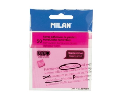 Milan Fluo Pack de 50 Notas Adhesivas - Translucidas - Removibles - 76x76mm - Color Rosa