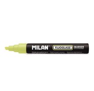 Milan Fluoglass Rotulador Superficies Lisas - Punta Biselada - Trazo de 2 - 4mm - Tinta al Agua - Borrado Facil - Color Amarillo