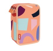 Milan Fun Animals Plumier de 3 Pisos con Goma de Borrar, Sacapuntas, Lapiz, 3 Boligrafos, Regla, 12 Lapices de Colores, 6 Lapices de Colores Fluo, 5 Fluorescentes, Tijeras y 18 Rotuladores - Color Naranja/Beige