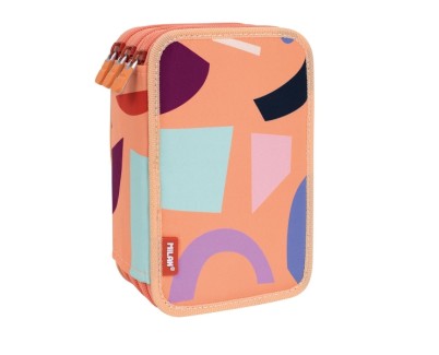 Milan Fun Animals Plumier de 3 Pisos con Goma de Borrar, Sacapuntas, Lapiz, 3 Boligrafos, Regla, 12 Lapices de Colores, 6 Lapices de Colores Fluo, 5 Fluorescentes, Tijeras y 18 Rotuladores - Color Naranja/Beige