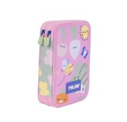 Milan Green and Grow Plumier de 2 Pisos con Regla - Sacapuntas - Gomas de Borrar - Lapices de Grafito y de Colores - Rotuladores - Boligrafo Azul - 19.5x13x5cm - Multicolor