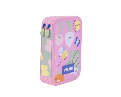 Milan Green and Grow Plumier de 2 Pisos con Regla - Sacapuntas - Gomas de Borrar - Lapices de Grafito y de Colores - Rotuladores - Boligrafo Azul - 19.5x13x5cm - Multicolor
