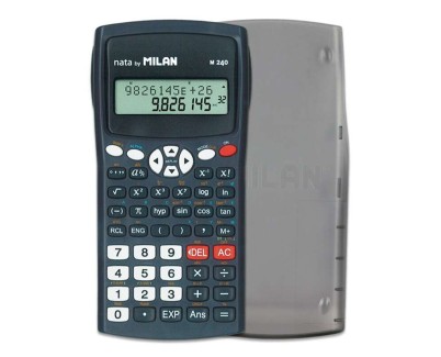 Milan M240 Calculadora Cientifica 10+2 Digitos - Pantalla de 2 Lineas - 240 Funciones Integradas Incluyendo 124 Cientificas - Carcasa Protectora - Color Negro/Blanco/Rojo