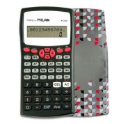 Milan M240 Calculadora Cientifica 10+2 Digitos - Pantalla de 2 Lineas - 240 Funciones Integradas Incluyendo 124 Cientificas - Carcasa Protectora Estampada - Color Negro/Blanco/Rojo/Gris