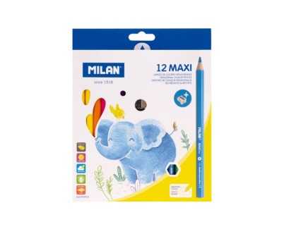 Milan Maxi Pack de 12 Lapices de Colores - Incluye Sacapuntas - Hexagonales - Colores Surtidos