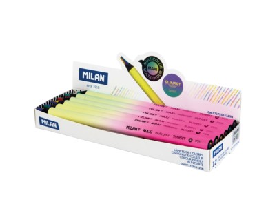 Milan Maxi Sunset Lapiz Mina 5mm Multicolor -  La Mina Contiene 4 Colores: Amarillo, Rosa, Verde y Lila - Cuerpo Redondo