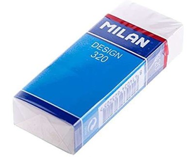 Milan Nata 320 Goma de Borrar Rectangular - Plastico - Faja de Carton Azul - Envuelta Individualmente - Color Blanco