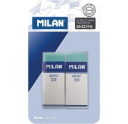 Milan Nata 520 Artist Pack de 2 Gomas de Borrar Rectangulares - Plastico - Faja de Carton Blanca - No Daña el Papel - Color Verde