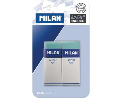 Milan Nata 520 Artist Pack de 2 Gomas de Borrar Rectangulares - Plastico - Faja de Carton Blanca - No Daña el Papel - Color Verde