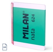 Milan Nata 624 Cuaderno Espiral Formato A4 Cuadricula 5x5mm - 80 Hojas de 95 gr/m2 - Microperforado, 4 Taladros - Color Verde
