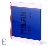 Milan Nata 624 Cuaderno Espiral Formato A4 Liso - 80 Hojas de 95 gr/m2 - Microperforado, 4 Taladros - Color Azul