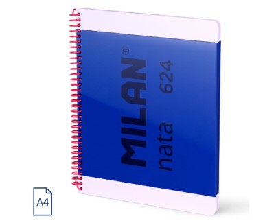 Milan Nata 624 Cuaderno Espiral Formato A4 Liso - 80 Hojas de 95 gr/m2 - Microperforado, 4 Taladros - Color Azul