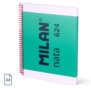 Milan Nata 624 Cuaderno Espiral Formato A4 Liso - 80 Hojas de 95 gr/m2 - Microperforado, 4 Taladros - Color Verde