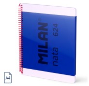 Milan Nata 624 Cuaderno Espiral Formato A4 Pautado 7mm - 80 Hojas de 95 gr/m2 - Microperforado, 4 Taladros - Color Azul