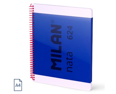Milan Nata 624 Cuaderno Espiral Formato A4 Pautado 7mm - 80 Hojas de 95 gr/m2 - Microperforado, 4 Taladros - Color Azul