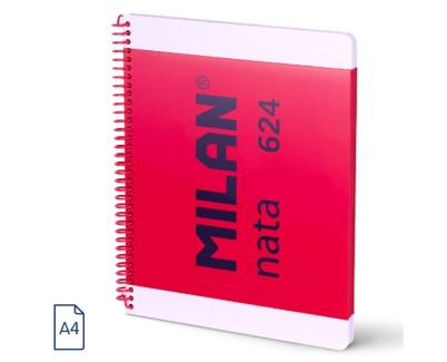 Milan Nata 624 Cuaderno Espiral Formato A4 Pautado 7mm - 80 Hojas de 95 gr/m2 - Microperforado, 4 Taladros - Color Rosa