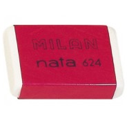 Milan Nata 624 Goma de Borrar Rectangular - Plastico - Suave - No Abrasiva - Color Blanco