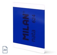 Milan Nata 624 Libreta Encolada Formato A4 Cuadricula 5x5mm - 48 Hojas de 95 gr/m2 - Microperforado - Color Azul