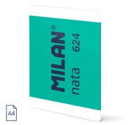 Milan Nata 624 Libreta Encolada Formato A4 Cuadricula 5x5mm - 48 Hojas de 95 gr/m2 - Microperforado - Color Verde