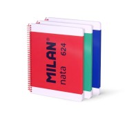 Milan Nata 624 Pack de 3 Cuadernos Espiral Formato A4 Cuadricula 5mm - 80 Hojas de 95 gr/m2 - Microperforado, 4 Taladros - Colores Surtidos