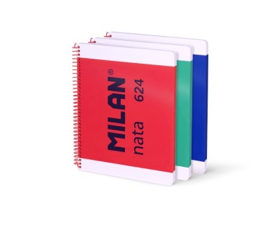 Milan Nata 624 Pack de 3 Cuadernos Espiral Formato A4 Cuadricula 5mm - 80 Hojas de 95 gr/m2 - Microperforado, 4 Taladros - Colores Surtidos