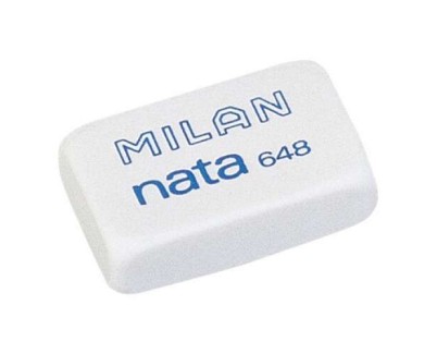 Milan Nata 648 Goma de Borrar Rectangular Peque&ntilde;a - Plastico - No Da&ntilde;a el Papel - Color Blanco