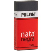 Milan Nata 7024 Goma de Borrar Rectangular - Plastico - Faja de Carton Roja - Envuelta Individualmente - Extra Suave - Color Negro