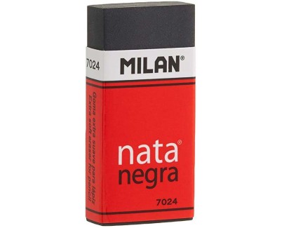 Milan Nata 7024 Goma de Borrar Rectangular - Plastico - Faja de Carton Roja - Envuelta Individualmente - Extra Suave - Color Negro
