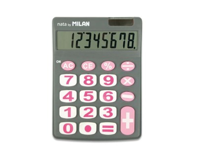 Milan Nata Calculadora de Sobremesa 8 Digitos - Teclas Grandes - Apagado Automatico - Color Gris y Rosa