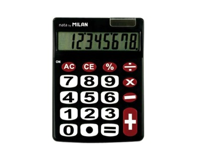 Milan Nata Calculadora de Sobremesa 8 Digitos - Teclas Grandes - Tecla Rectificacion Entrada de Datos - Color Negro