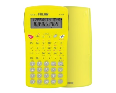 Milan Nata M228 Acid Calculadora Cientifica 10+2 Digitos - Pantalla de 2 Lineas - 228 Funciones Integradas - Carcasa Protectora - Color Amarillo