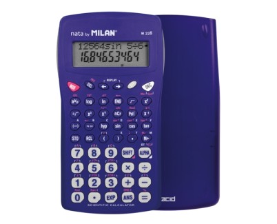 Milan Nata M228 Acid Calculadora Cientifica 10+2 Digitos - Pantalla de 2 Lineas - 228 Funciones Integradas - Carcasa Protectora - Color Azul