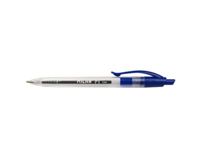 Milan P1 Boligrafo de Bola Retractil - Punta Redonda 1mm - Cuerpo Transparente - Color Azul
