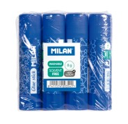Milan Pack 4 Barras de Pegamento 8 g - Multiusos - Multisuperficies - Sin Disolventes - Uso Escolar - Color Azul
