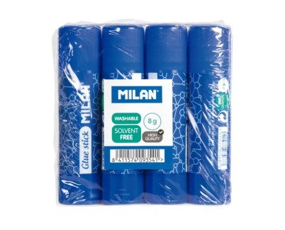 Milan Pack 4 Barras de Pegamento 8 g - Multiusos - Multisuperficies - Sin Disolventes - Uso Escolar - Color Azul