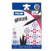 Milan Pack de 10 Rotuladores con Punta de Pincel - Trazo de 0.5 a 4mm - Tinta a Base de Agua - Mezclable entre si - Colores Surtidos