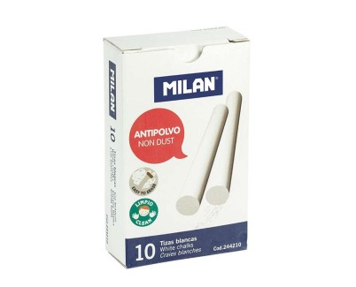 Milan Pack de 10 Tizas de Carbonato de Calcio - Redondas - Antipolvo - No Contienen Caseina ni Yeso - Color Blanco